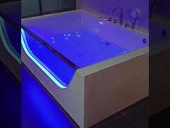Banheira de esquina de vidro LED frontal para 2 pessoas com função de massagem