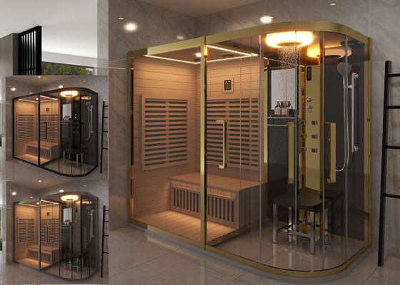 Relaxante Sauna de Quadro de Ouro Sala de Vapor Combinada para Casa Com Chuveiro