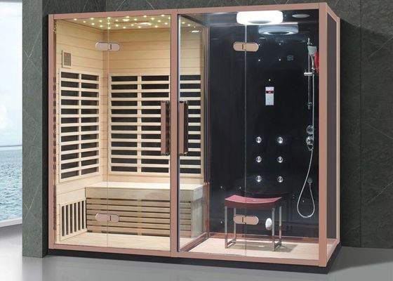 Sala de vapor de sauna de estrutura de ouro com chuveiro de cabeça