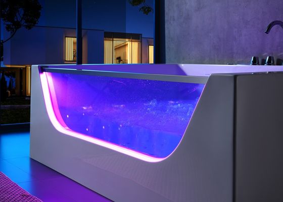 Banheira de esquina de vidro LED frontal para 2 pessoas com função de massagem