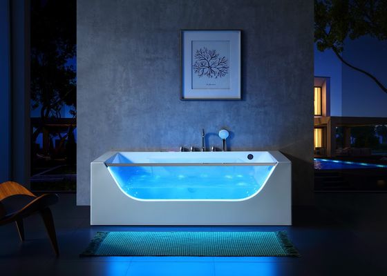 Banheira de esquina de vidro LED frontal para 2 pessoas com função de massagem